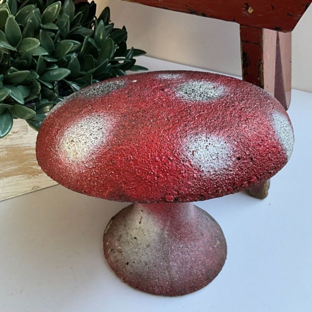 Absolute Best! Vintage Garden Statue Red Garden Mushroom concrete Cottagecore